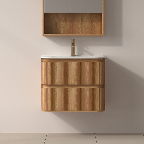 Mobile bagno 60 cannettato con lavabo incasso ceramica | KAM-ND60C - KAMALU