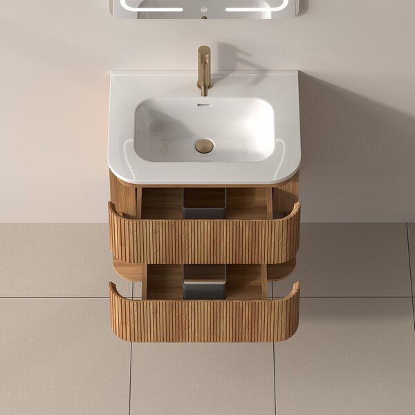 Mobile bagno 60 cannettato con lavabo incasso ceramica | KAM-ND60C - KAMALU