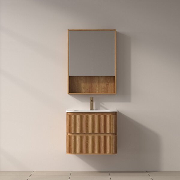 Mobile bagno 60 cannettato con lavabo incasso ceramica | KAM-ND60C - KAMALU