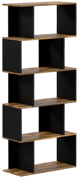 HOMCOM Libreria Moderna Asimmetrica a Parete con 5 Ripiani in Legno, 70x29.5x163cm, Marrone Rustico|Aosom