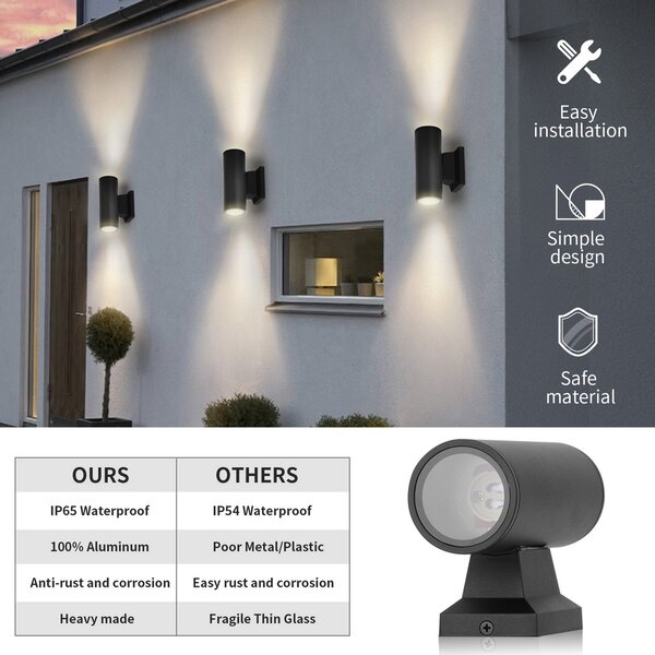 Applique da parete Correggio Nero IP65 2 x GU10 Aigostar