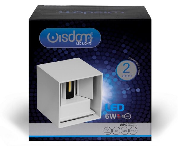 Applique Led cubo da parete 6W Doppia emissione Bianco IP65 Bianco freddo 6000K Wisdom