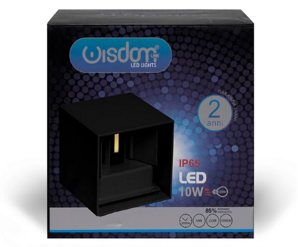 Applique Led cubo da parete 10W Doppia emissione Nero IP65 Bianco neutro 4000K Wisdom