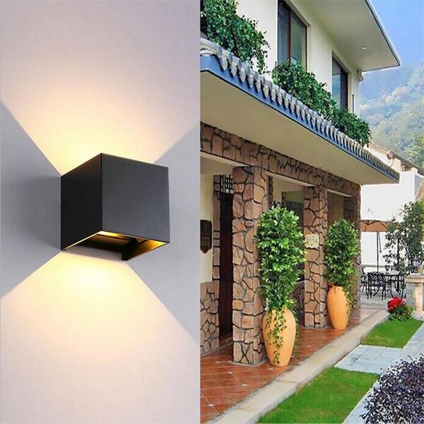 Applique Led cubo da parete 6W Doppia emissione Nero IP65 Bianco freddo 6000K Wisdom