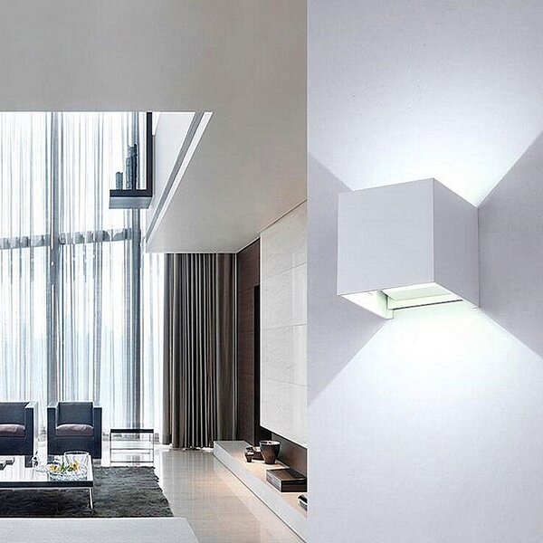 Applique Led cubo da parete 6W Doppia emissione Bianco IP65 Bianco freddo 6000K Wisdom