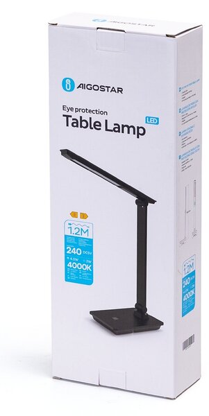 Lampada da tavolo Led Nera 4,5W con ricarica wireless e USB Bianco Neutro 4000K Dimmerabile Aigostar