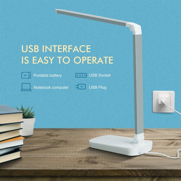 Lampada da tavolo Led Bianca 5W con ricarica wireless e USB Dimmerabile con temperatura colore regolabile Aigostar