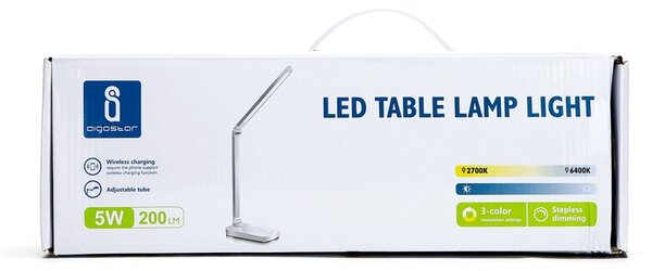 Lampada da tavolo Led Bianca 5W con ricarica wireless e USB Dimmerabile con temperatura colore regolabile Aigostar