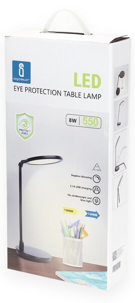 Lampada da tavolo Led Circle Nera 8W con ricarica USB Dimmerabile con temperatura colore regolabile Aigostar