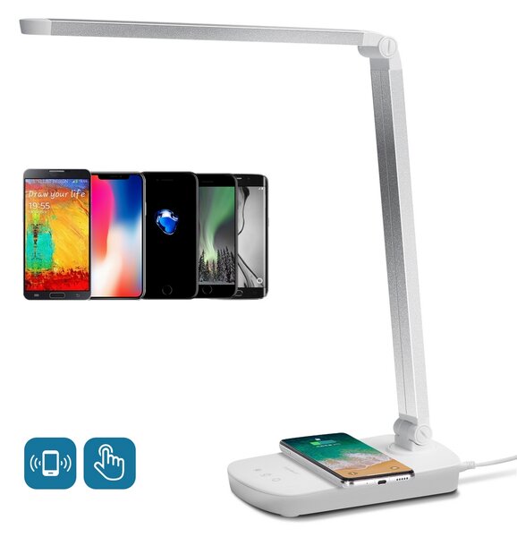 Lampada da tavolo Led Bianca 5W con ricarica wireless e USB Dimmerabile con temperatura colore regolabile Aigostar