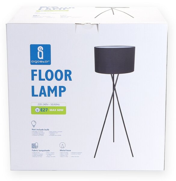 Lampada da terra a piantana Steel Nera E27 Aigostar