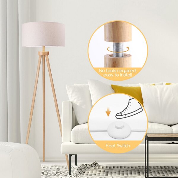 Lampada da terra a piantana Wood in legno e bianca E27 Aigostar