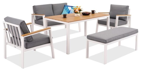 Zakintos Apetito 4 set in alluminio con panca bianco Garden Point