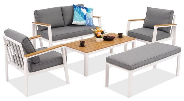 Zakintos Coffee 4 set in alluminio con panca bianco Garden Point