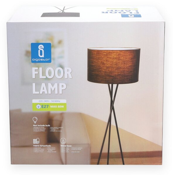 Lampada da terra a piantana Steel Nera E27 Aigostar