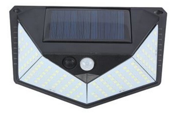 Applique 109 Led Nero con pannello solare IP44 Bianco freddo 6500K con sensore crepuscolare e di movimento Elbat