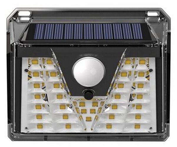 Applique 33 Led Nero con pannello solare IP44 Bianco freddo 6500K con sensore crepuscolare e di movimento Elbat