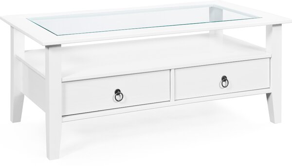 Tavolino Inter Link Provence 2 cassetti vetro pino massiccio laccato bianco
