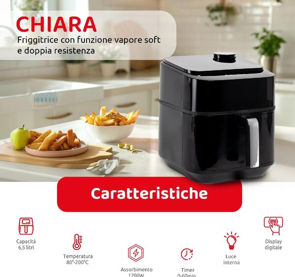 Melchioni Friggitrice ad Aria Capacit 6.5 Litri Potenza 1700 Watt con Timer colore Nero - 118340037 Chiara