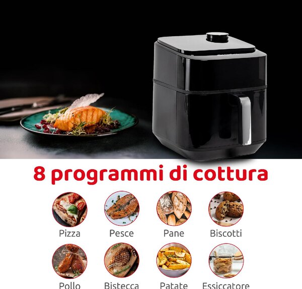 Melchioni Friggitrice ad Aria Capacit 6.5 Litri Potenza 1700 Watt con Timer colore Nero - 118340037 Chiara