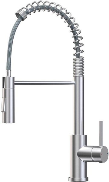 Rubinetto da cucina in acciaio inossidabile con finitura spazzolata, rubinetto da cucina ad alta pressione con tubo flessibile estraibile, miscelatore da cucina con due funzioni di erogazione, rubinetto da cucina con arco alto, orientabile a 360°