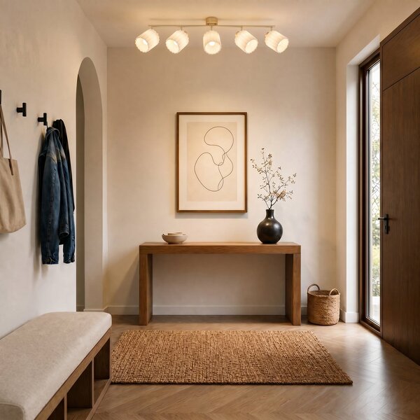 Plafoniera Lindby, Shiloh, dimmerabile, Legno, Soggiorno, Tessuto / Tessile, Moderno