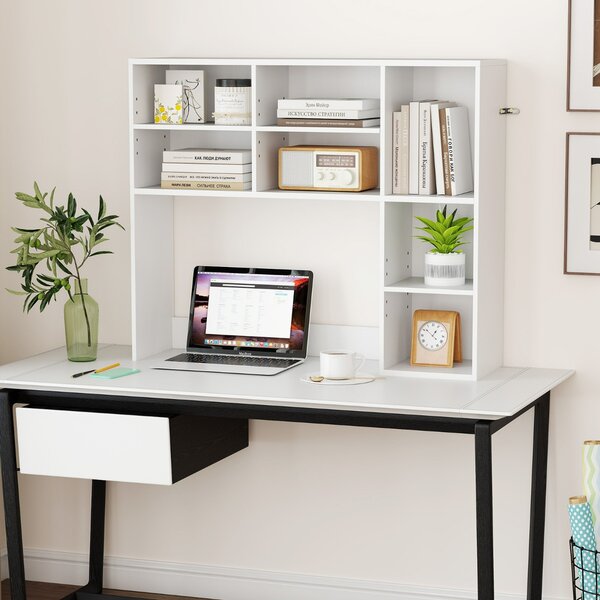 Costway Libreria da scrivania con 3 ripiani regolabili e scomparto aperto, Organizzatore di spazio per casa e ufficio Bianco