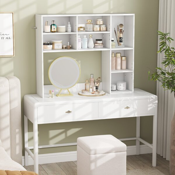Costway Libreria da scrivania con 3 ripiani regolabili e scomparto aperto, Organizzatore di spazio per casa e ufficio Bianco