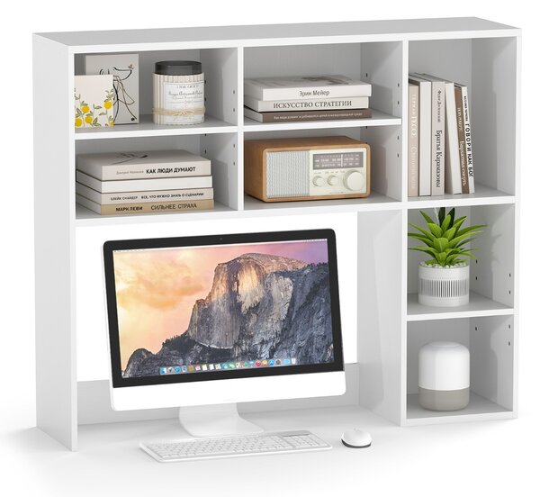 Costway Libreria da scrivania con 3 ripiani regolabili e scomparto aperto, Organizzatore di spazio per casa e ufficio Bianco