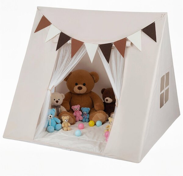 Costway Tenda da gioco con angolo lettura e funzione tenda per dormire, Tenda da gioco interna con tappetino imbottito lavabile Beige