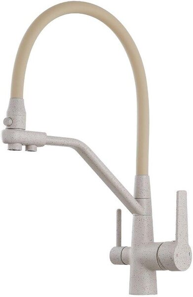 Rubinetto da cucina 3 in 1 con bocca flessibile, testa di spruzzo a 3 funzioni con doppio utilizzo per filtro dell'acqua e doccetta per lavello con 2 livelli di spruzzo (beige)
