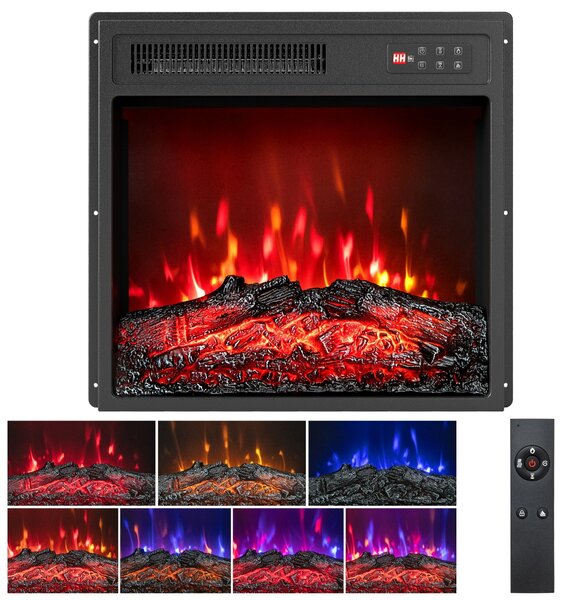 Costway Riscaldatore camino con telecomando e 5 livelli di luminosità regolabili, Camino elettrico a incasso 18" con 7 colori di fiamma realistici