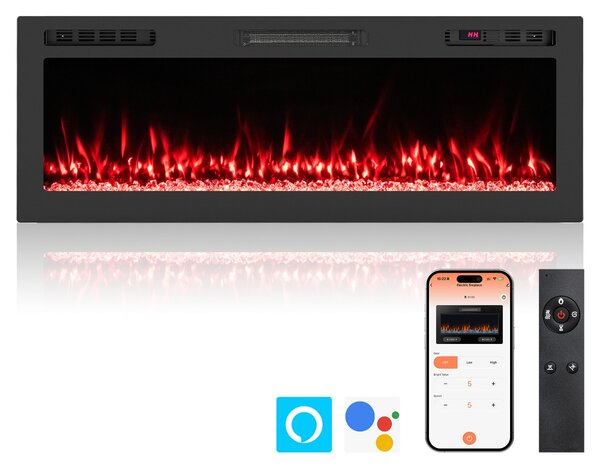 Costway Caminetto elettrico smart WiFi con 12 colori per la fiamma, Riscaldatore da 750W/1500W con telecomando/App