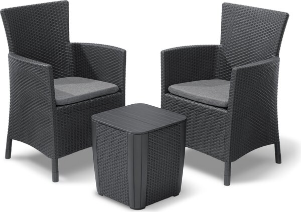 Salottino 3 Pezzi "Iowa Balcony" Flat Wicker Graphite 2 Posti