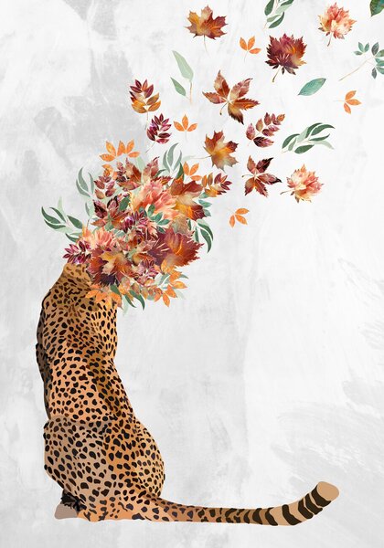 Illustrazione Cheetah Autumn Leaves Head, Sarah Manovski, (26.7 x 40 cm)