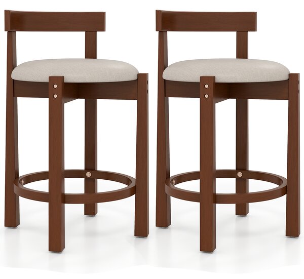 Costway Set di 2 sgabelli da bar altezza 62 cm con schienale e poggiapiedi, Sgabelli alti in legno per isola cucina e sala da pranzo Noce