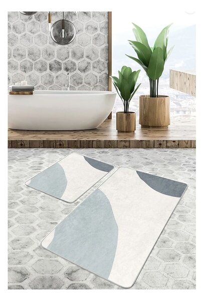 Set di tappetini per il bagno in velluto grigi/crema 2 pz 60x100 cm Abstract Shapes – Mila Home