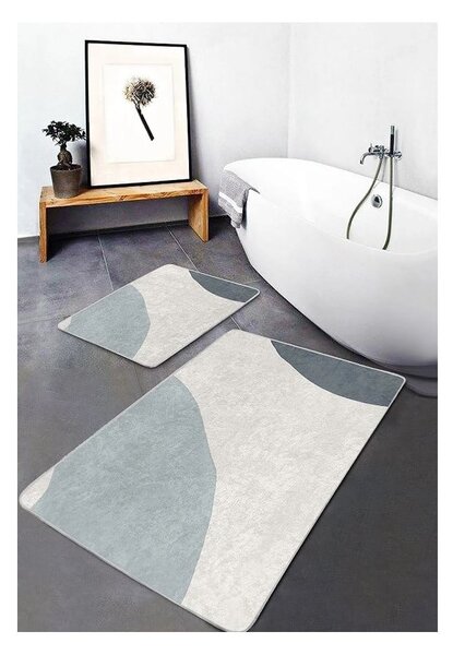 Set di tappetini per il bagno in velluto grigi/crema 2 pz 60x100 cm Abstract Shapes – Mila Home