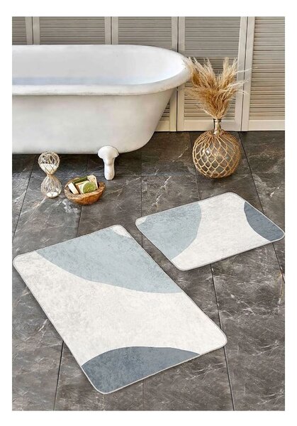 Set di tappetini per il bagno in velluto grigi/crema 2 pz 60x100 cm Abstract Shapes – Mila Home