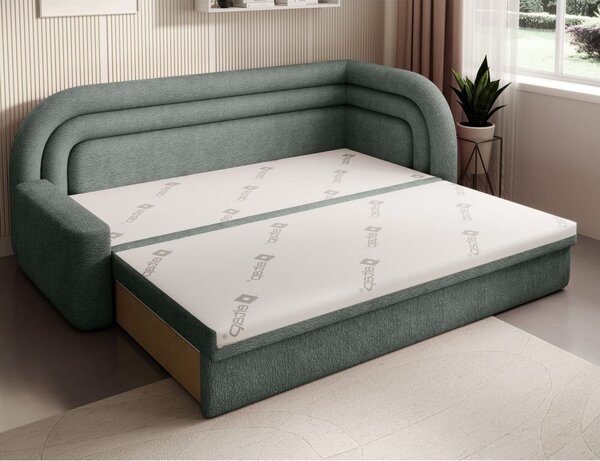Divano verde allungabile/con contenitore con penisola a destra e rivestimento in ciniglia 223 cm Fabillo – ELTAP