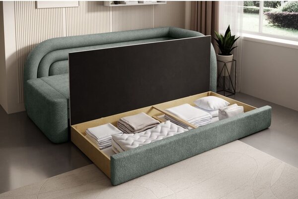 Divano verde allungabile/con contenitore con penisola a destra e rivestimento in ciniglia 223 cm Fabillo – ELTAP