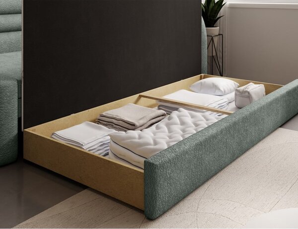 Divano verde allungabile/con contenitore con penisola a destra e rivestimento in ciniglia 223 cm Fabillo – ELTAP