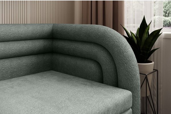 Divano verde allungabile/con contenitore con penisola a destra e rivestimento in ciniglia 223 cm Fabillo – ELTAP