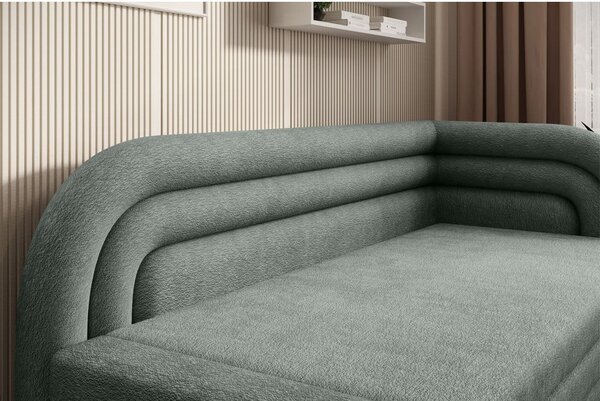 Divano verde allungabile/con contenitore con penisola a destra e rivestimento in ciniglia 223 cm Fabillo – ELTAP