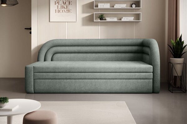 Divano verde allungabile/con contenitore con penisola a destra e rivestimento in ciniglia 223 cm Fabillo – ELTAP