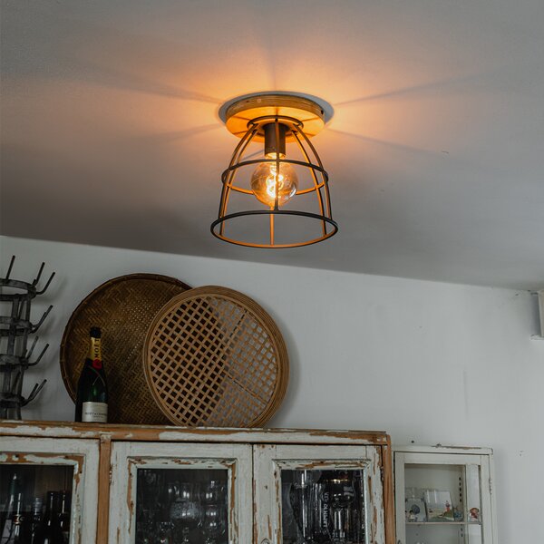 Plafoniera industriale grigio scuro con legno - Arthur