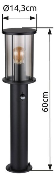 Globo Lampione Gracey, nero, con sensore, 60 cm, IP54, E27 dimmerabile, Nero, Metallo
