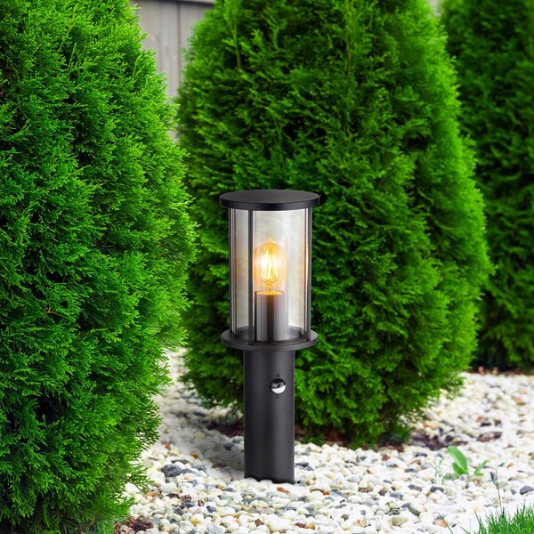 Globo Lampioncino Gracey, nero, con sensore, 45 cm, IP54, E27 dimmerabile, Nero, Metallo, Lampada da esterni