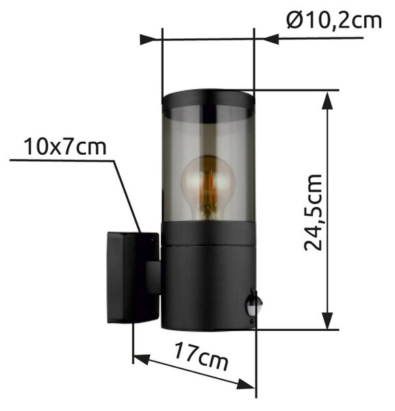 Globo Applique da esterno Xeloo, a luce diretta, nero/fumo, con sensore, IP44 dimmerabile, Nero, Metallo, Applique da esterni