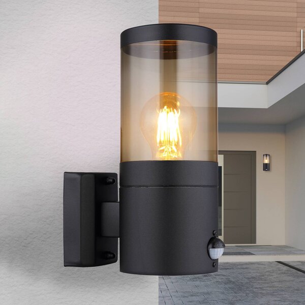 Globo Applique da esterno Xeloo, a luce diretta, nero/fumo, con sensore, IP44 dimmerabile, Nero, Metallo, Applique da esterni